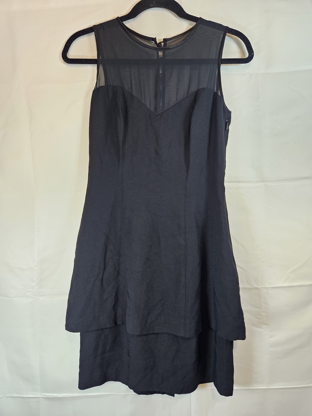 Vintage 80s Donna Ricco Black Mesh Yoke Layered Mini Dress Cocktail Party